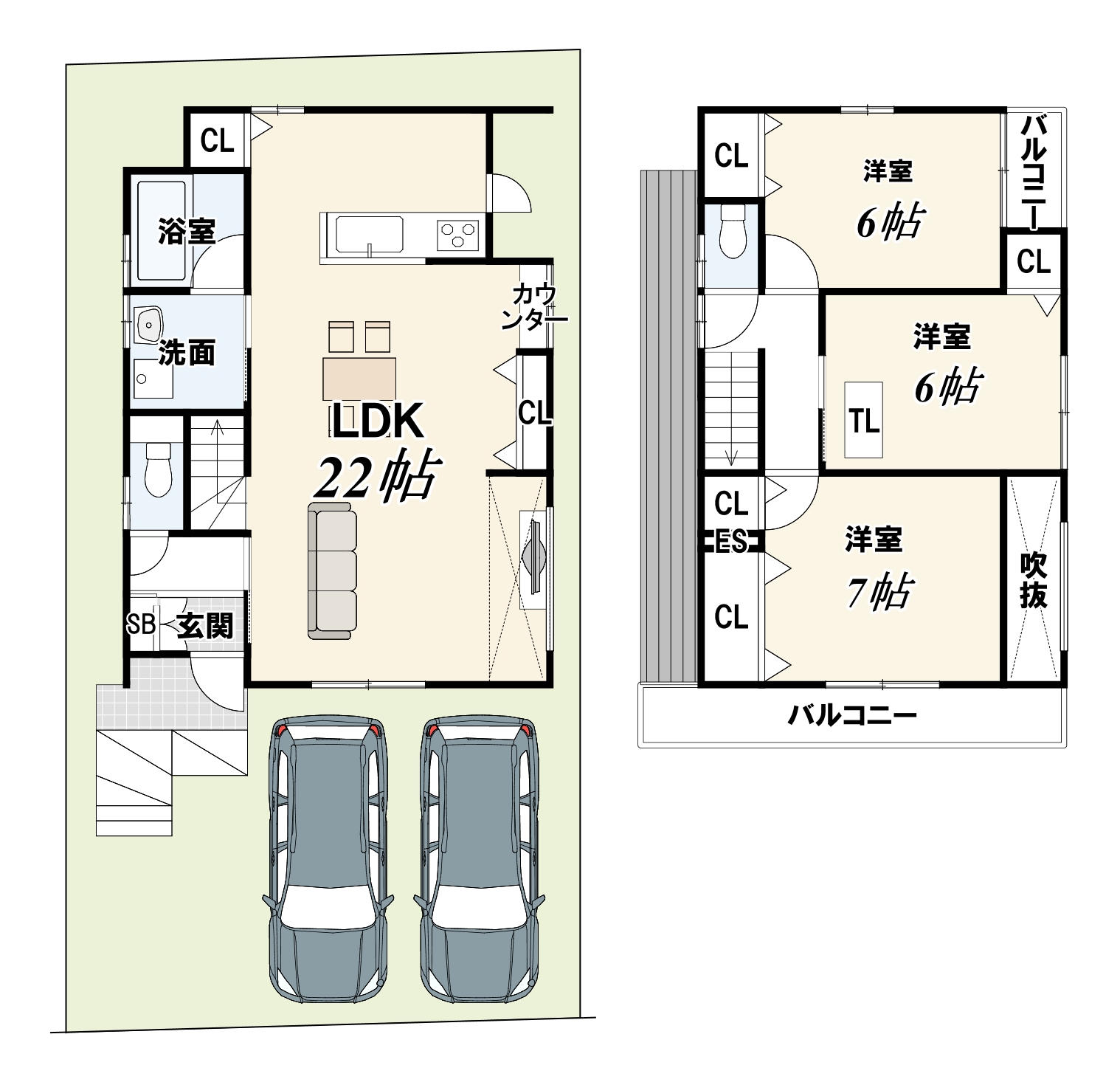 「ドリームタウン広野町宮谷」LDK22帖以上＆全居室６帖以上！車２台駐車可能！