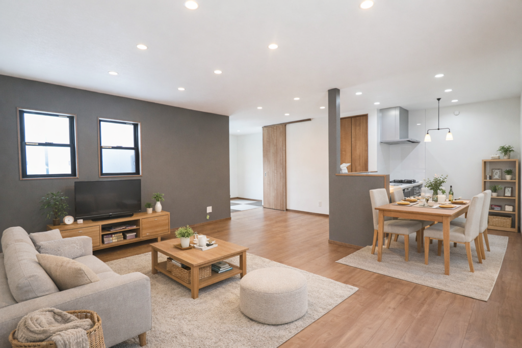 シックな畳がリビングに備わっているお家